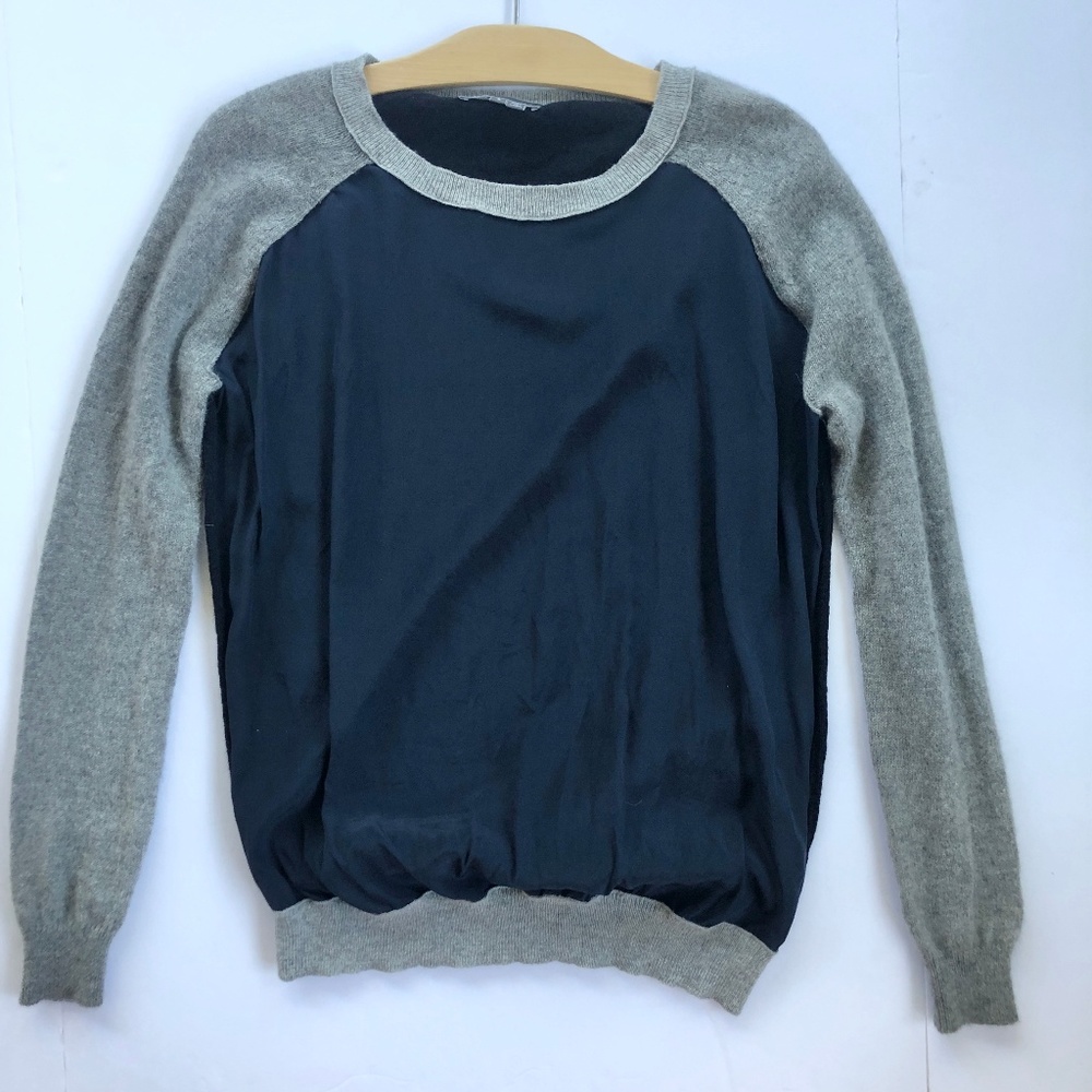 Vince Navy and Gray Silk Panel Sweater
